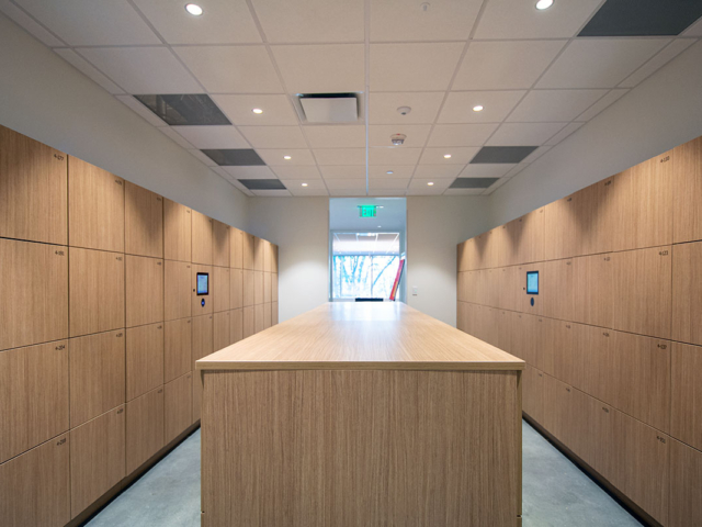 Woodgrain Smart Lockers with Locker Island