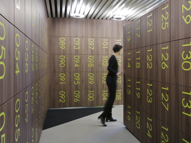 Custom Locker Bank with Graphic, Green Numbers - Workplace Agile Lockers