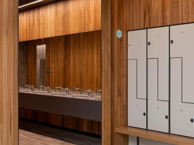 Woodgrain locker room z-lockers